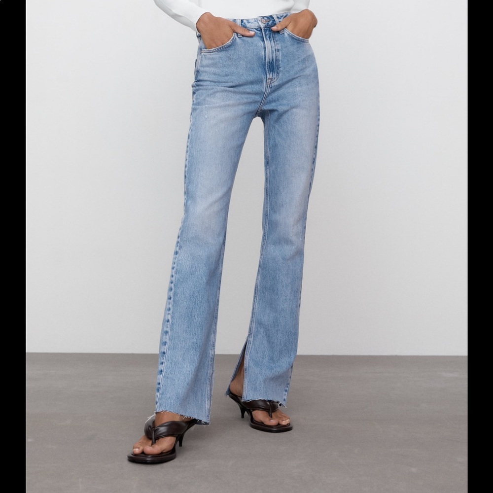 Zara Slim Flared Slitted High Rise Jeans